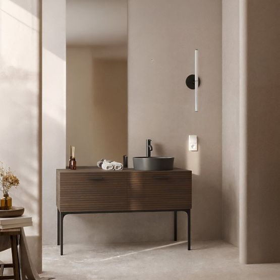 La Purete 120 cm Cabinet Set with Sink, Grooved, Walnut/Black