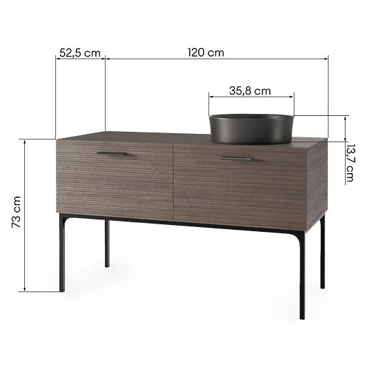 La Purete 120 cm Cabinet Set with Sink, Grooved, Walnut/Black