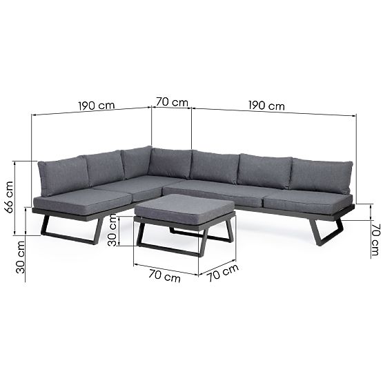 Lafoole Lunge Garden Corner Sofa with Table, Spun-Poly, Dark Gray