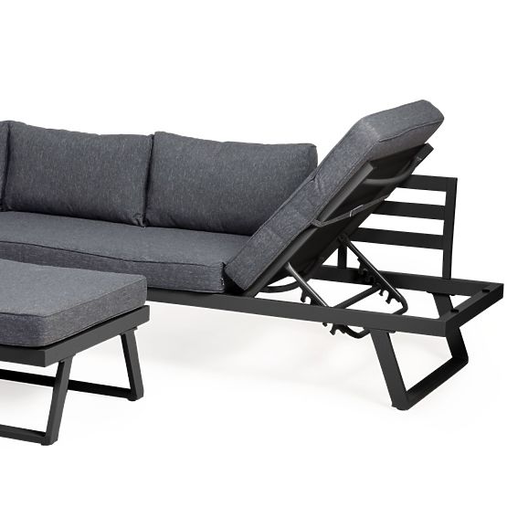 Lafoole Lunge Garden Corner Sofa with Table, Spun-Poly, Dark Gray