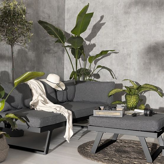 Lafoole Lunge Garden Corner Sofa with Table, Spun-Poly, Dark Gray