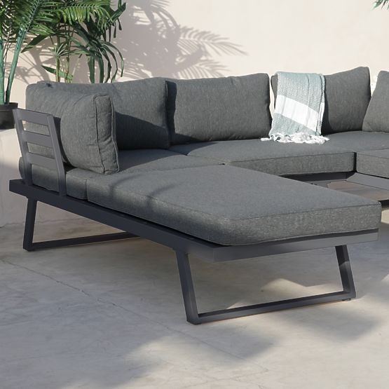 Lafoole Lunge Garden Corner Sofa with Table, Spun-Poly, Dark Gray