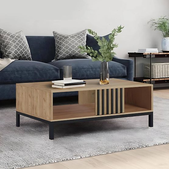 LAMINO LAW-1 Coffee Table Oak Craft/Black, Legs: Black