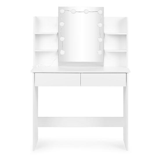 Large Cosmetic Vanity Table with Mirror and LED Lighting 3 Colors Shelves Drawers ModernHome