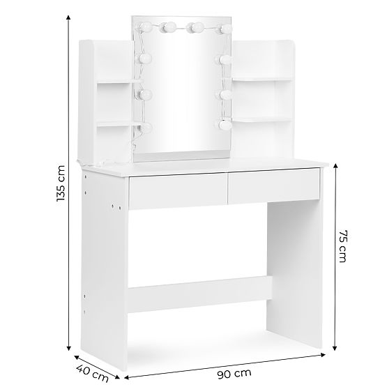 Large Cosmetic Vanity Table with Mirror and LED Lighting 3 Colors Shelves Drawers ModernHome