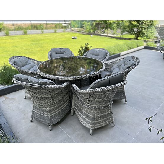 Large Dining Set from Technorattan (6 Chairs + Table) MODERNO Light Gray