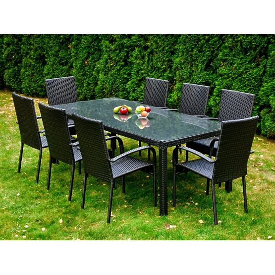 Large Dining Set from Technorattan (Table 200x100cm + 8 Chairs) SOTTILE Black
