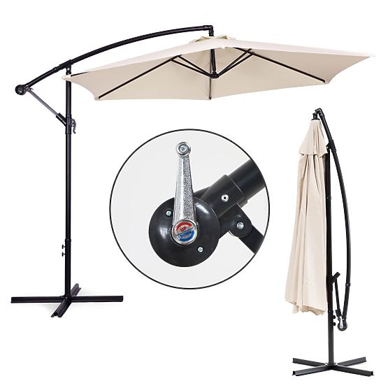 Large Foldable Garden Parasol on Boom 3m Beige 6 Ribs