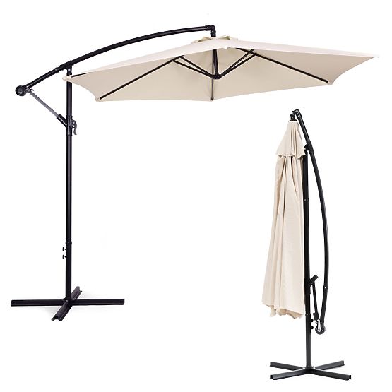 Large Foldable Garden Parasol on Boom 3m Beige 6 Ribs