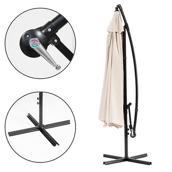 Large Foldable Garden Parasol on Boom 3m Beige 6 Ribs