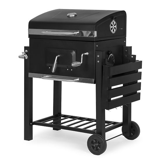 Large Garden Charcoal Grill with Lid, Thermometer, Shelves, Wheels, and Free Blower