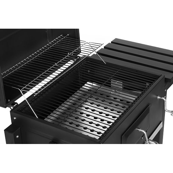 Large Garden Charcoal Grill with Lid, Thermometer, Shelves, Wheels, and Free Blower