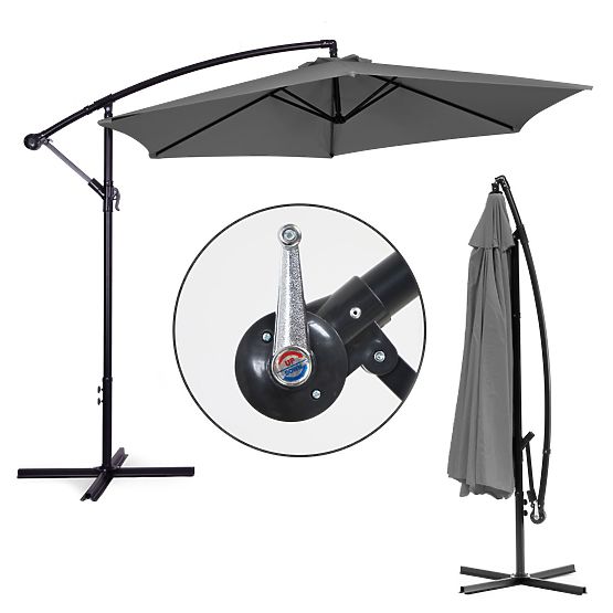Large Garden Folding Cantilever Parasol 3m Grey 6 Ribs