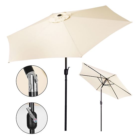 Large Garden Tilted Folding Parasol with Crank 6 Ribs Beige 270 cm