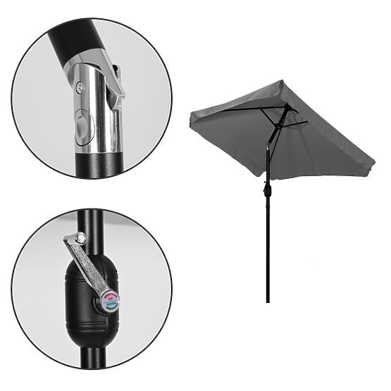Large Rectangular Garden Tilt Folding Parasol with Crank Grey 200 x 140 cm
