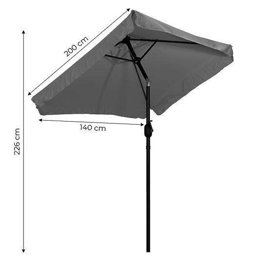 Large Rectangular Garden Tilt Folding Parasol with Crank Grey 200 x 140 cm