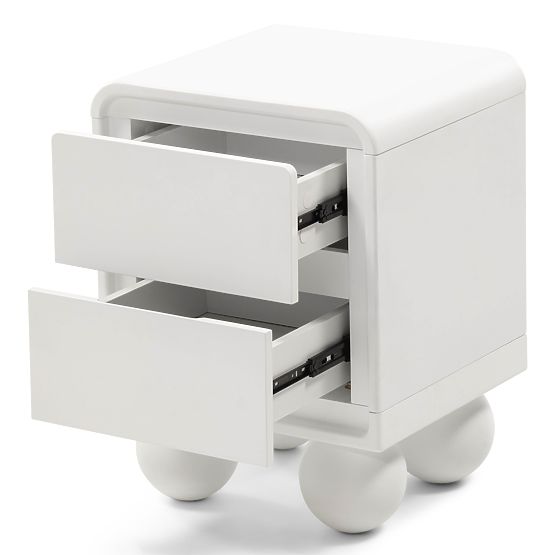 Lauria White Nightstand, Rounded, Ball Legs
