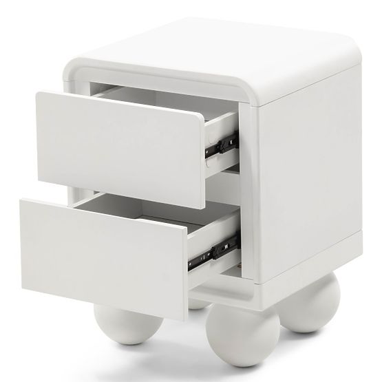 Lauria White Nightstand, Rounded, Ball Legs