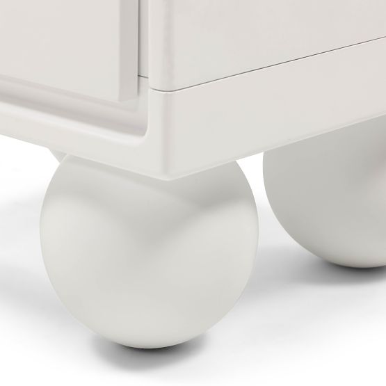 Lauria White Nightstand, Rounded, Ball Legs