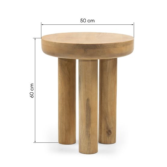 Limali Side Table 50 cm, Round, Mango Wood, Rounded Shapes