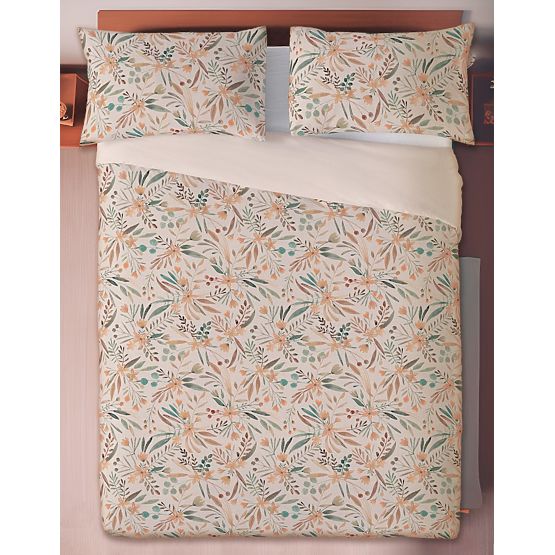LINEN Bedding Set - leaves 220x200 + 2x 70x80