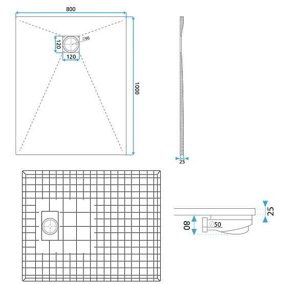 Magnum Black Shower Tray 80x100