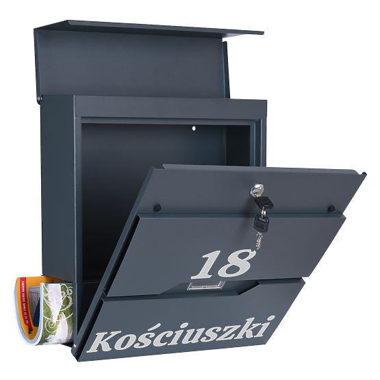 Mail Box for Letters Vidar Anthracite with Inscriptions
