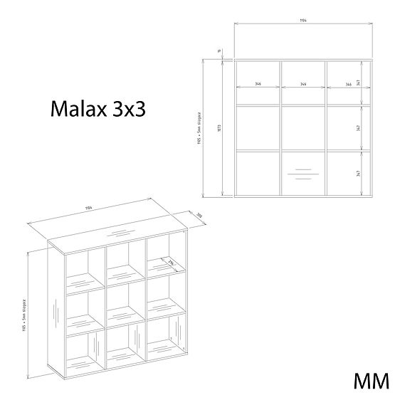 MALAX 3x3 H SHELF ARTISAN OAK WITH SOLID HDF BACK PANELS 110x110 CM