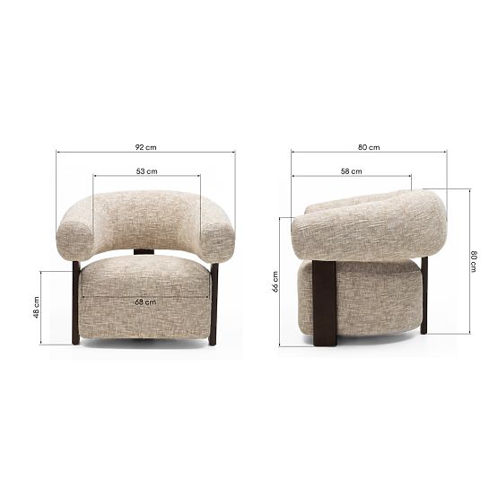 Maribel Relaxation Chair Beige-Grey/Walnut, Rounded Shape