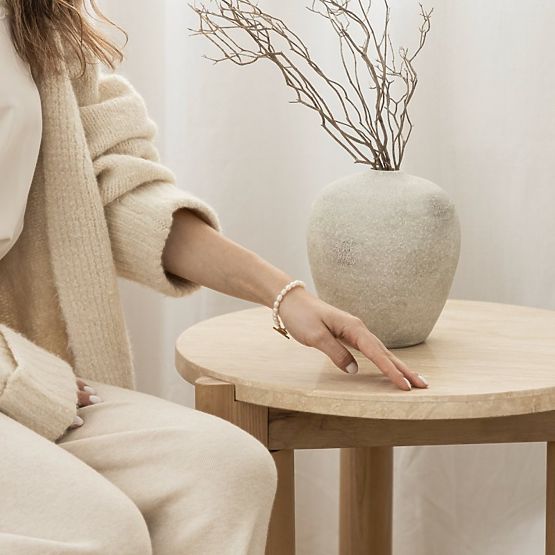 Medley Side Table 50 cm, Round, Travertine/Ash