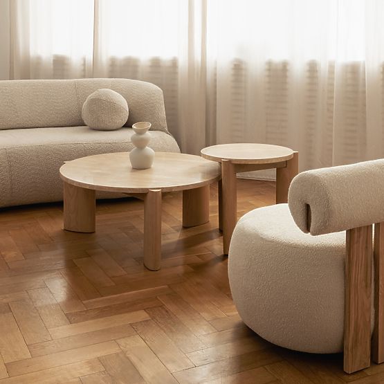 Medley Side Table 50 cm, Round, Travertine/Ash