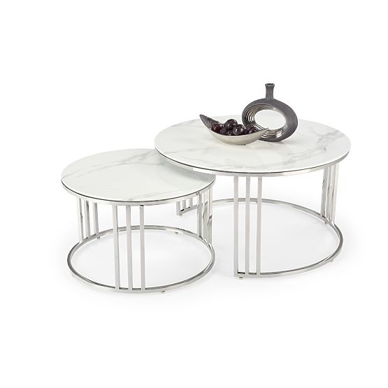 MERCURY 2 set of 2 benches, frame - silver, glass - white marble (1p=1pc)