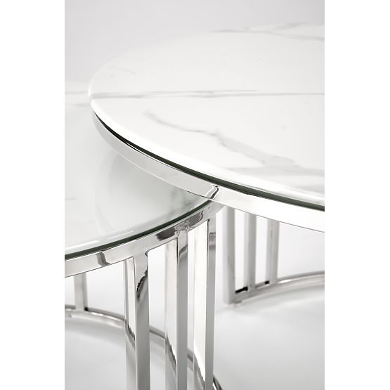 MERCURY 2 set of 2 benches, frame - silver, glass - white marble (1p=1pc)