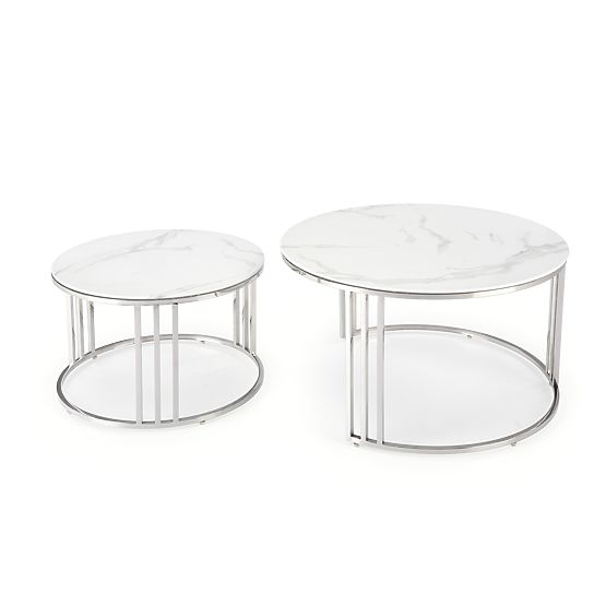 MERCURY 2 set of 2 benches, frame - silver, glass - white marble (1p=1pc)