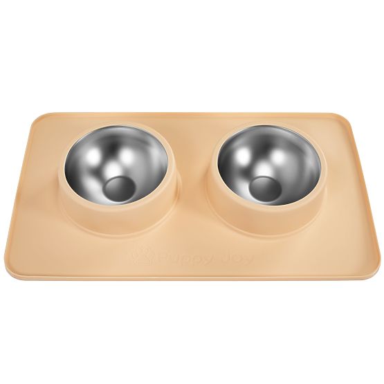 Metal Bowls for Dog or Cat with Non-Slip Mat Beige PJ-089