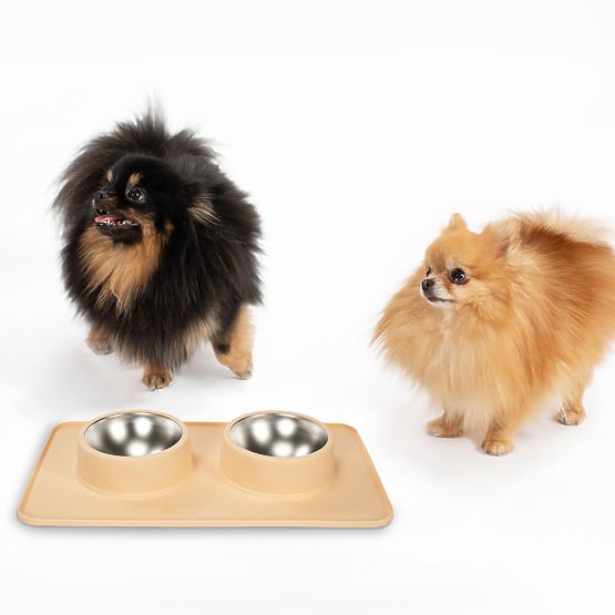 Metal Bowls for Dog or Cat with Non-Slip Mat Beige PJ-089