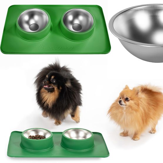 Metal Bowls for Dogs or Cats with Non-Slip Mat Green PJ-087