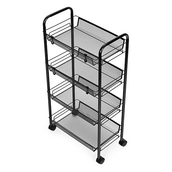 Metal Kitchen and Bathroom Organizer on Wheels, 4 Shelves, Black ModernHome