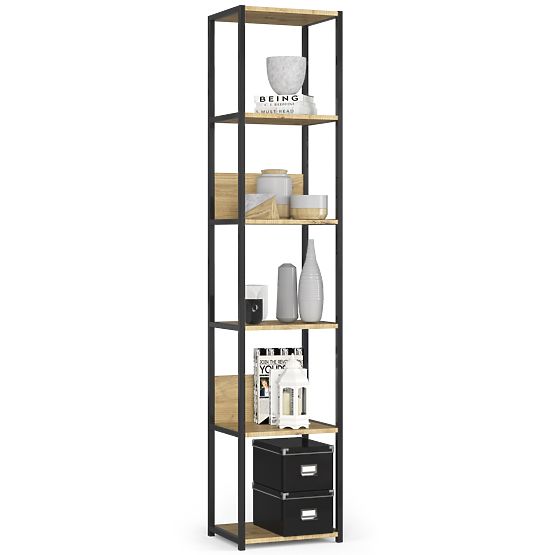 Metal Loft Shelf 40 cm - Black-Artisan Oak - 6 Shelves