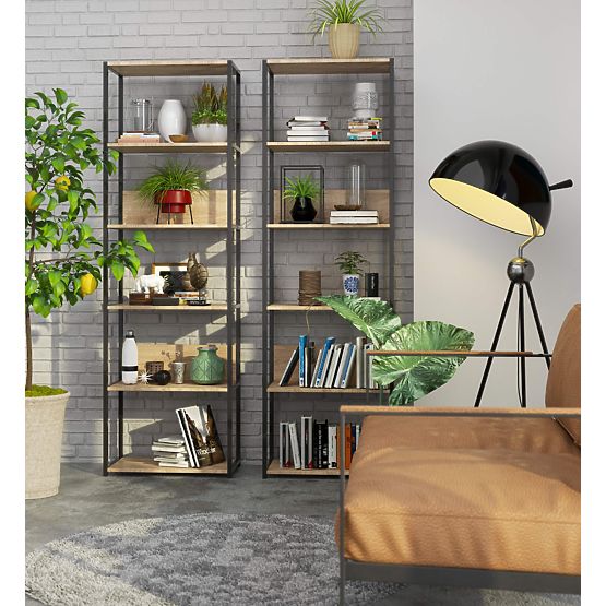 Metal Loft Shelf 60 cm - Black-Sonoma Oak - 6 Shelves