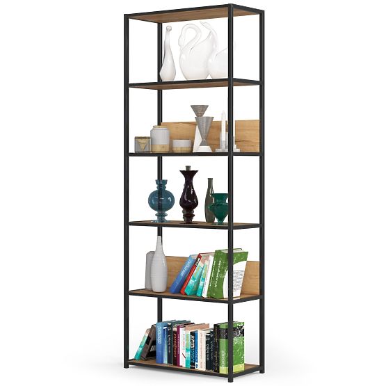 Metal Loft Shelf 70 cm - Black-Craft Oak - 6 Shelves