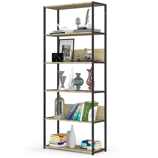Metal Loft Shelf 80 cm - Black-Oak Artisan - 6 Shelves