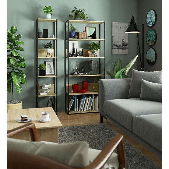 Metal Loft Shelf 80 cm - Black-Oak Artisan - 6 Shelves