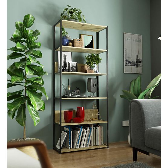 Metal Loft Shelf 80 cm - Black-Oak Artisan - 6 Shelves