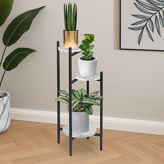 Metal Plant Stand TRETORRI White Marble