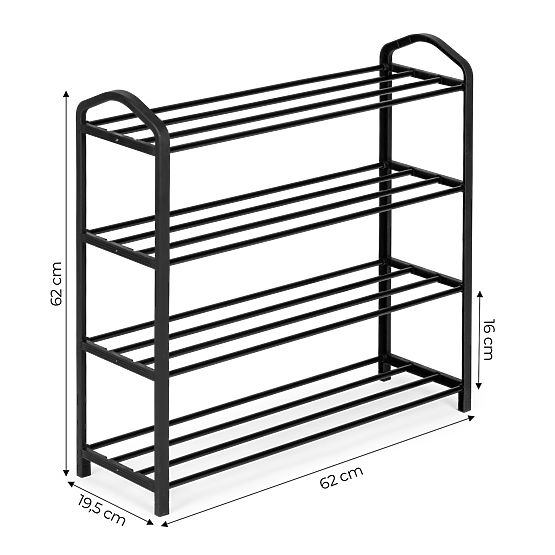 Metal Shoe Rack 4 Shelves 12 Pairs of Shoes Black