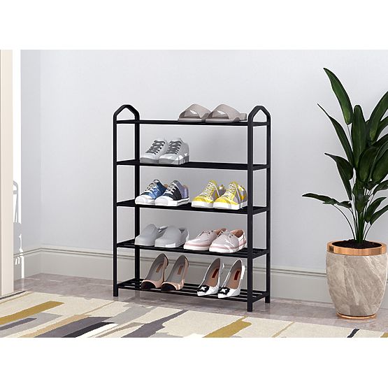 Metal Shoe Rack 5 Shelves 15 Pairs of Shoes Black