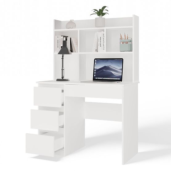 MIJAS Left Desk with Hutch Matte White 4 Drawers 4 Shelves for Office Room