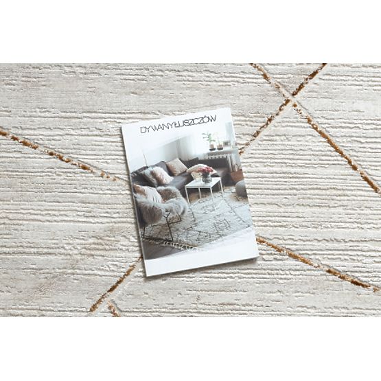 Modern Carpet DUKE 51557 Cream / Gold - Geometric, Textured, Very Soft, Fringes