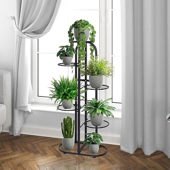 Modern Metal Plant Stand 6 Levels Black
